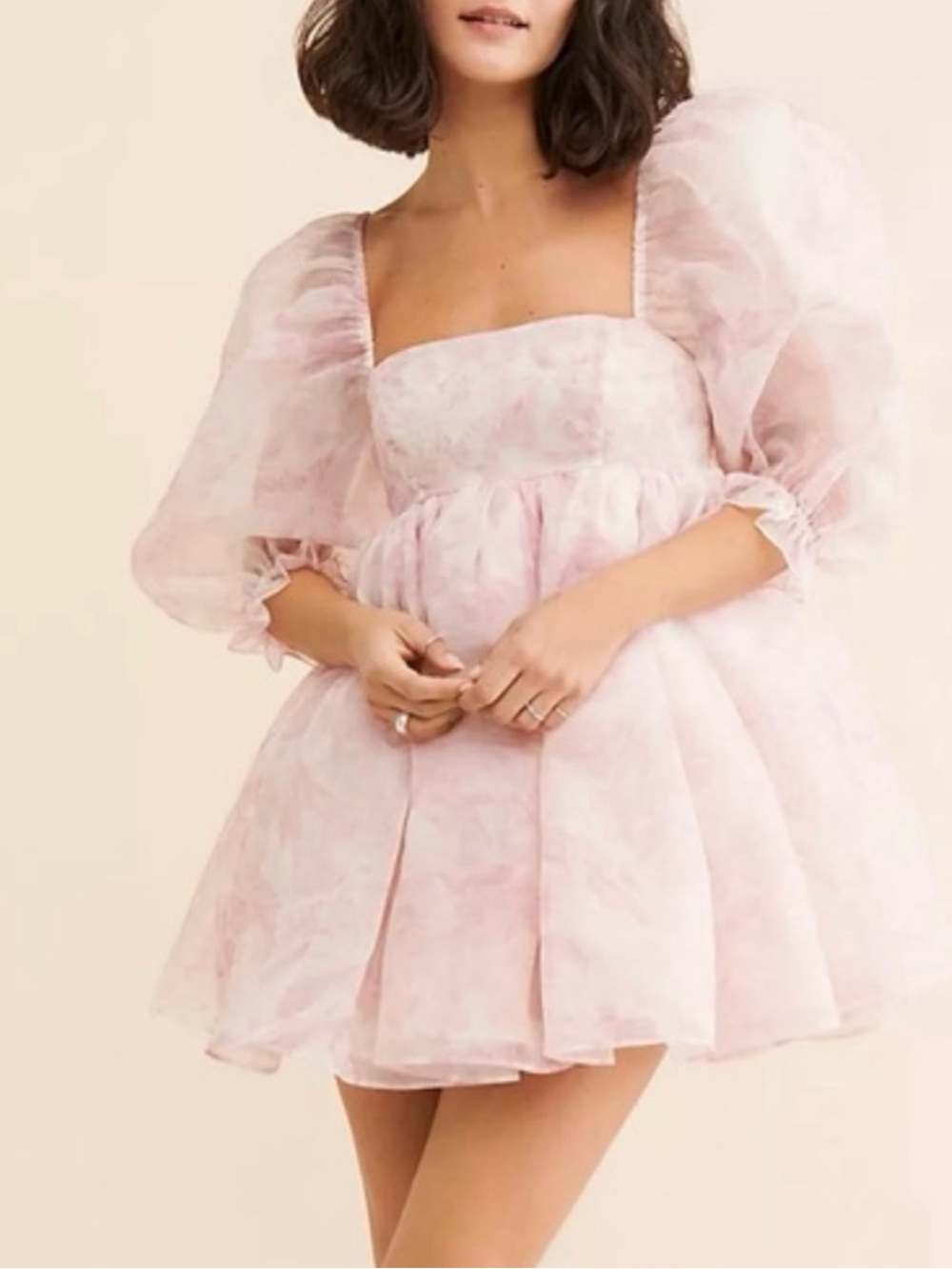 XL Selkie Baby Pink Puff-Sleeve Mini Dress with Square Neck.Fairycore .Size XL